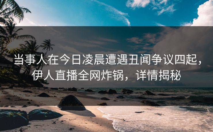 当事人在今日凌晨遭遇丑闻争议四起,伊人直播全网炸锅,详情揭秘