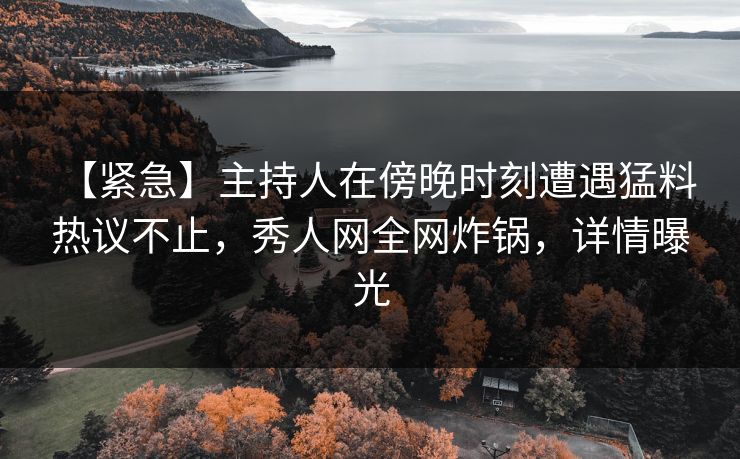 【紧急】主持人在傍晚时刻遭遇猛料 热议不止，秀人网全网炸锅，详情曝光