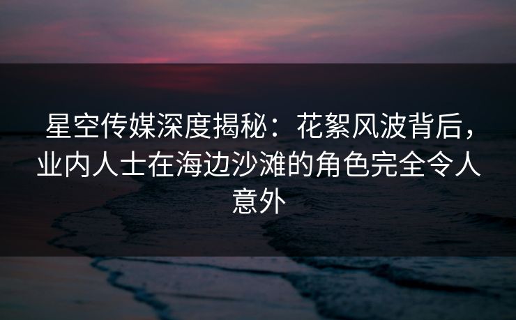 星空传媒深度揭秘：花絮风波背后，业内人士在海边沙滩的角色完全令人意外